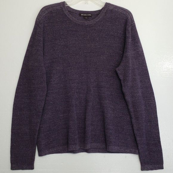 Michael Kors Men's Large Purple Cotton and Wool Blend Sweater - Picture 7 of 8